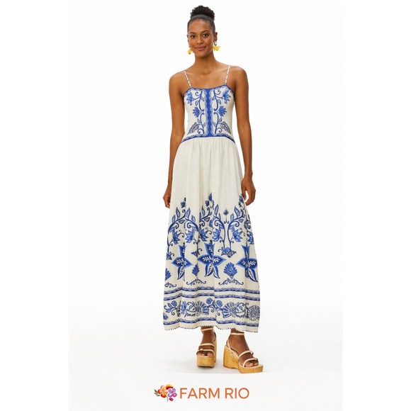 FARM Rio Dresses & Skirts - FARM RIO Blu Maxi Dress Blue White